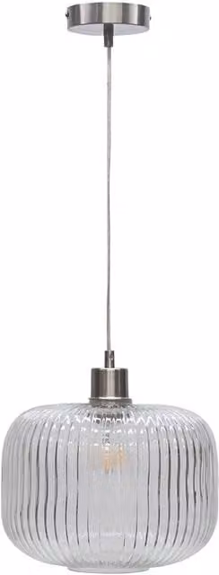 First Choice Lighting Batley Large Pendant Light with Transparent Ribbed Glass and Silver Satin Nickel Fitting, H 127.5 cm x W 25.5 cm x D 25.5 cm