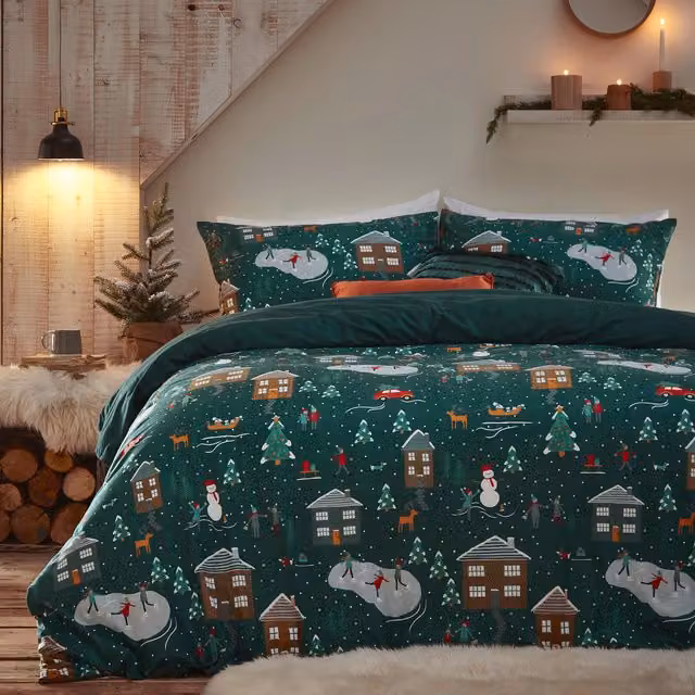 Make it a Home Reversible Christmas Fleece Duvet Cover Set, Green, W/D/H: 90 x 200 cm