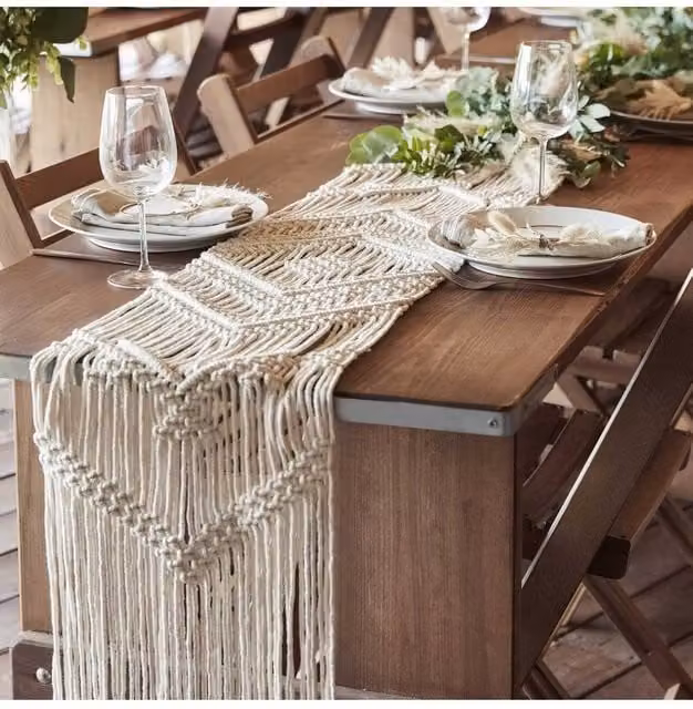 KDMD White Cotton Macrame Rectangular Table Runner for Boho Wedding Decor – 1
