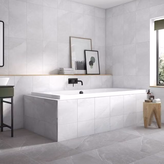 Pack of 4 Johnson Tiles Melford Marble Effect Grip Floor Tiles in Dark Grey