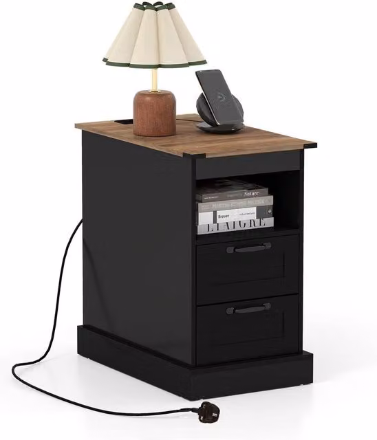 Costway Farmhouse Nightstand with Station Bedside End Table in Black