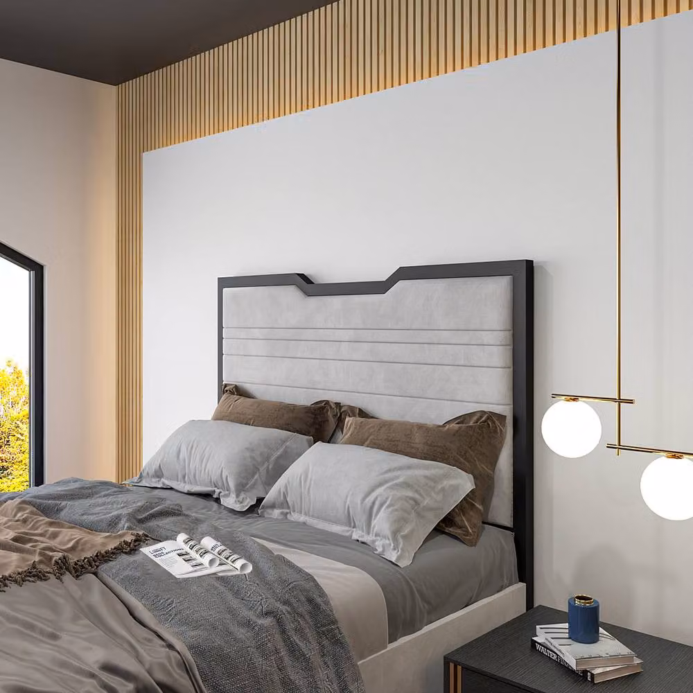 KDMD Cromer Luxury King Size Bed Frame in Silver and Grey Metal and Fabric – 4