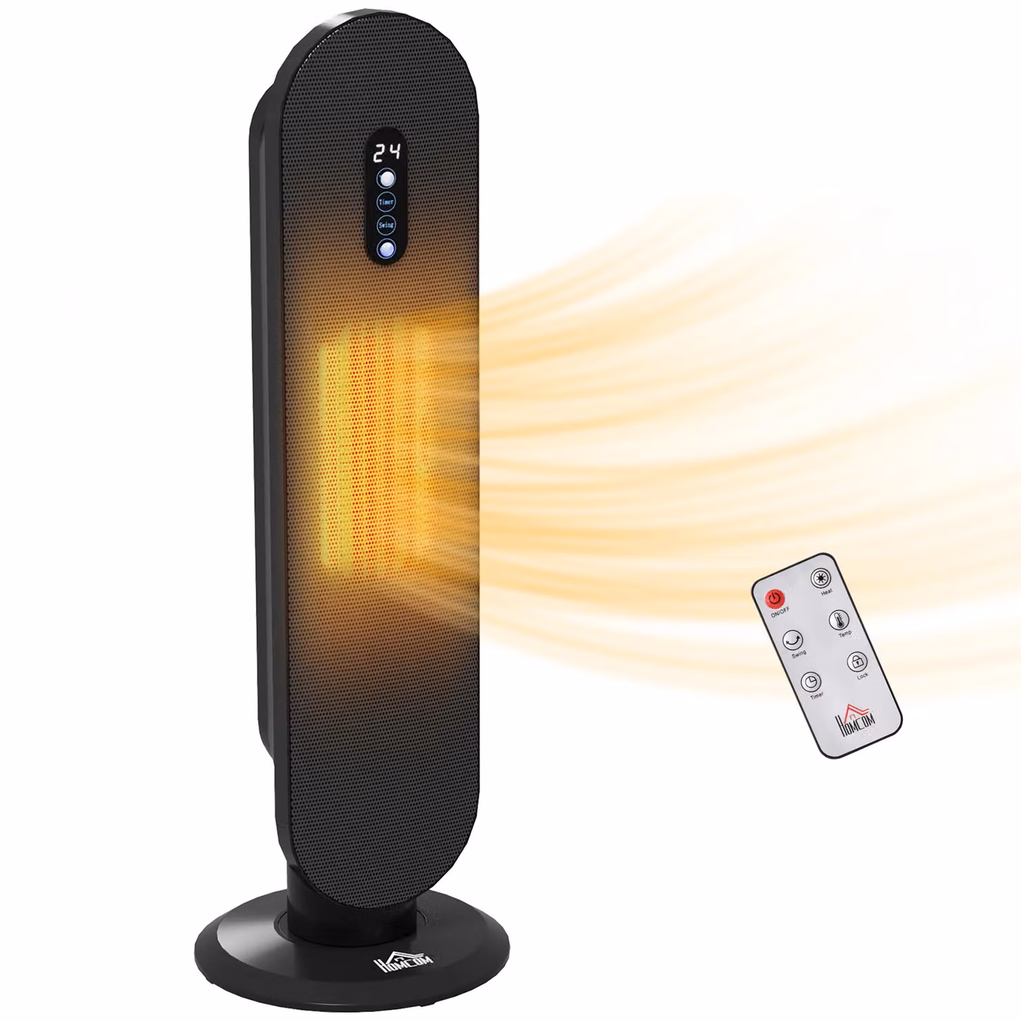 HOMCOM Black Ceramic Tower Fan Heater with 45 Degree Oscillation and Thermostat – 2