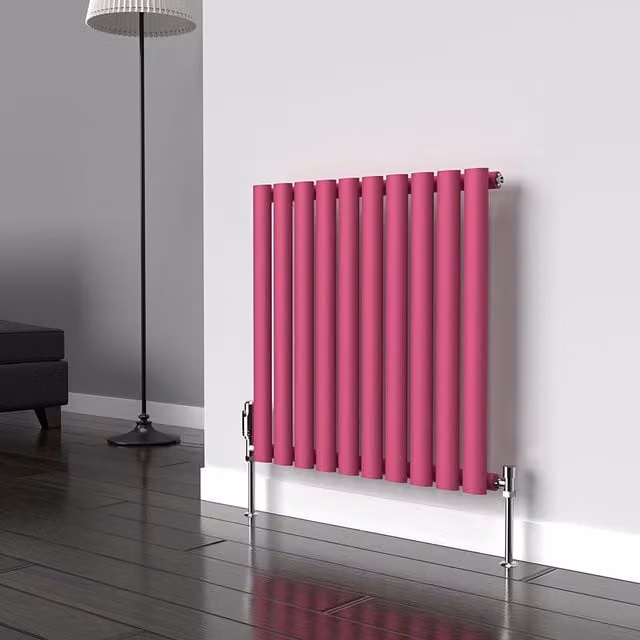 Lux Heat Oval Horizontal Coloured Radiator in Barbie Pink, W: 60.0 cm, H: 54.0 cm, D: 54.0 cm