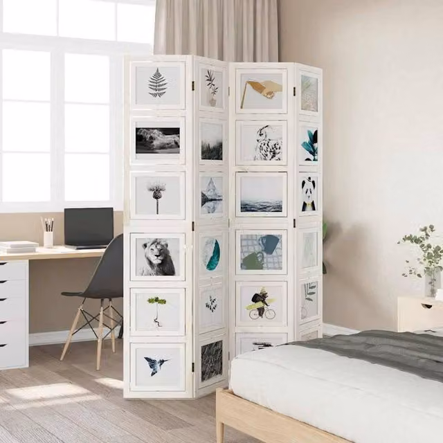Berkfield Home 4-Panel Room Divider in White Solid Paulownia Wood, H 200 cm x W 140 cm