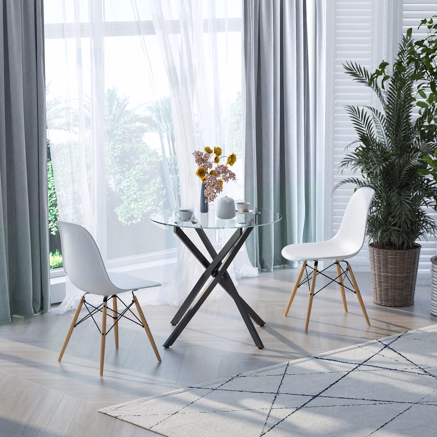 HOMCOM Modern Round Side Table with Black Metal Legs and Transparent Tempered Glass Top – 2