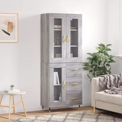 vidaXL Highboard in Grey Sonoma with Glass Doors and Internal Shelves, W/D/H: 69.5 x 34 x 180 cm – 2