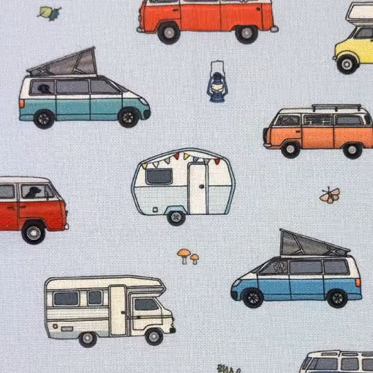Emma Lawrence Cosy Campers Fabric Sky Blue Multicolour Adult Bedding
