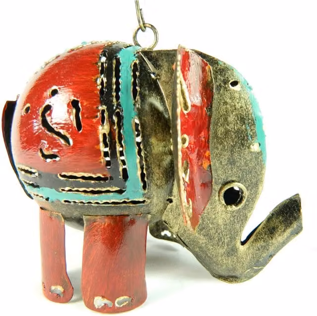 On Trade Winds Red Elephant Metal Hanging Tea Light Holder with Hook