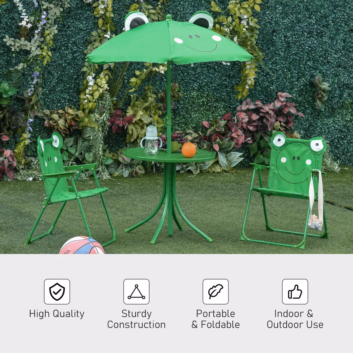 Outsunny Kids Outdoor Bistro Table and Chair Set with Adjustable Parasol in Green and Multicolour – 5