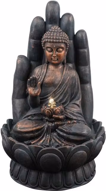 GEEZY Brown Oriental Buddha Tabletop Fountain with LED Lights
