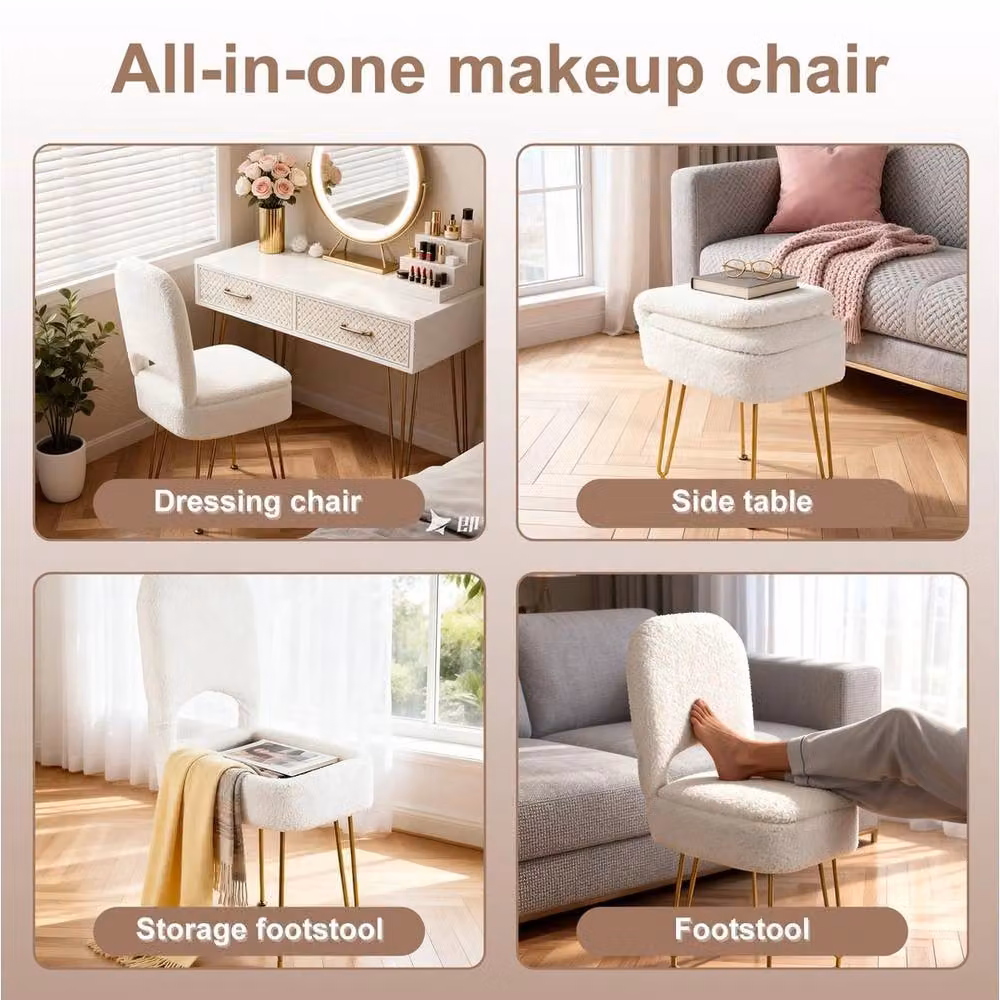 FORGEVIO White Velvet Vanity Chair with Hidden Storage, W/D/H: 40 x 44 x 82 cm – 5
