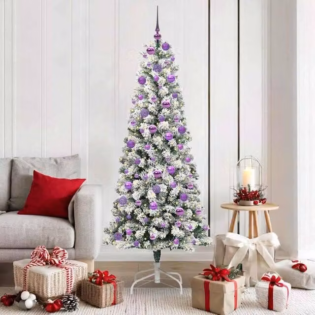 Berkfield Home Artificial Hinged Christmas Tree in Green and White, Height: 180 cm – 1
