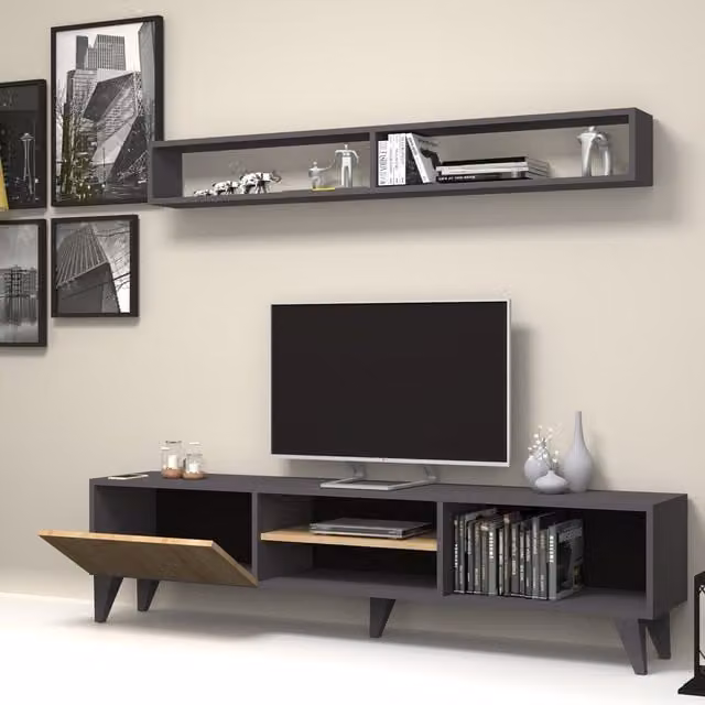 Woohoo Furniture Amore TV Unit and Wall Shelves in Grey