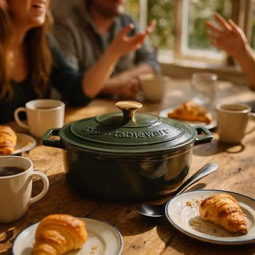 Argon Tableware Oval Enamelled Cast Iron Casserole Dish with Self-Basting Lid, Green, 4.68 l – 2