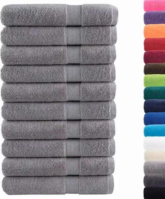 Berkfield Home SOLUND Premium Cotton Terry Towels, Grey, 10 Pack, W: 100 cm x L: 200 cm, 600gsm