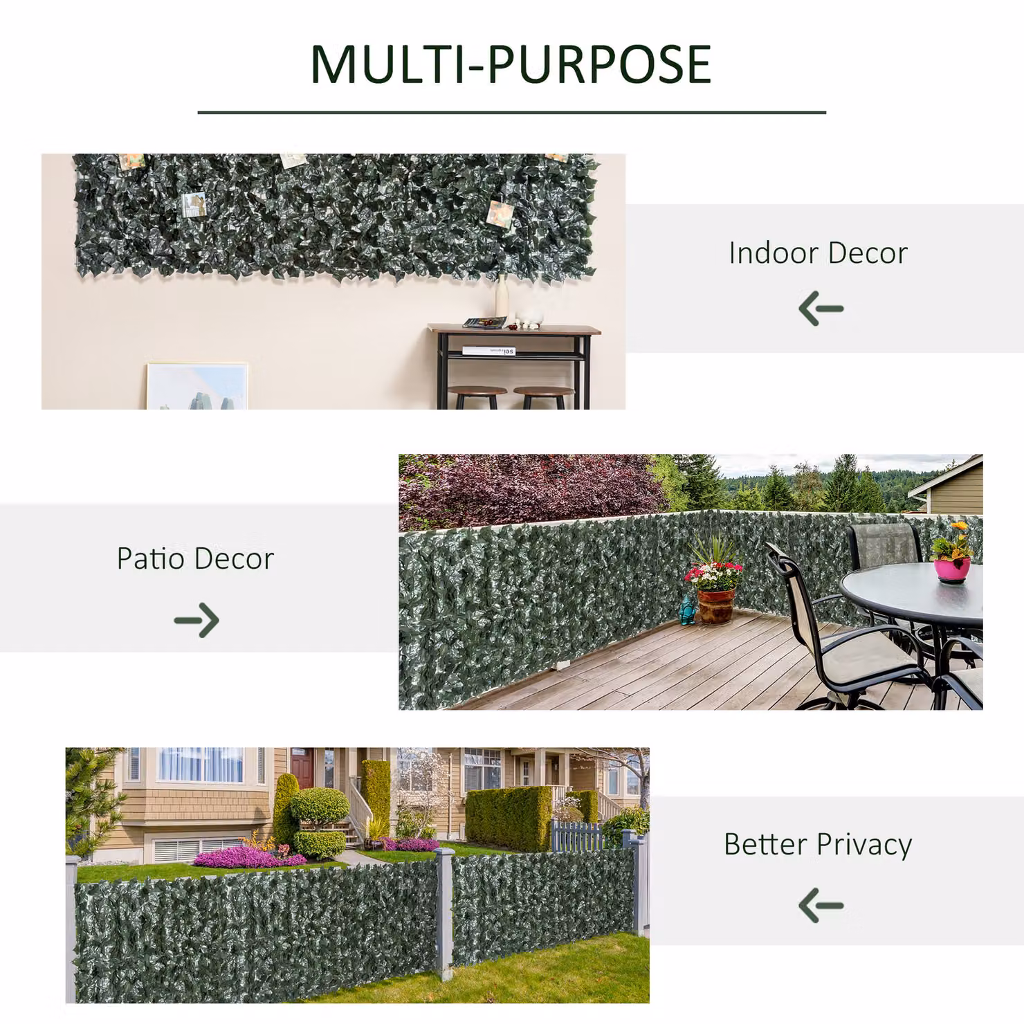 Outsunny Artificial Hedge Screen, Set of 2 Green Leaf Panels for Garden and Indoor Privacy, H x W: 150 x 300 cm – 5