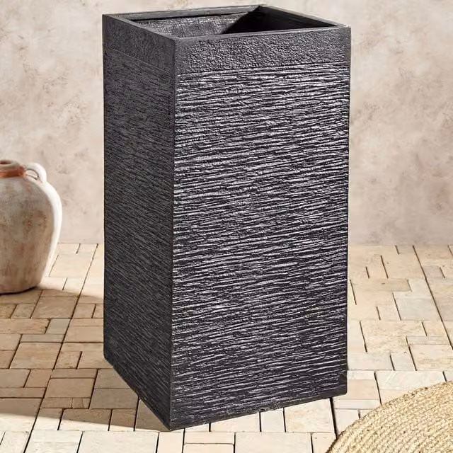 Wyld and Coco Black Fibre Clay Tall Square Planter W/D/H: 40 x 40 x 77 cm – 1
