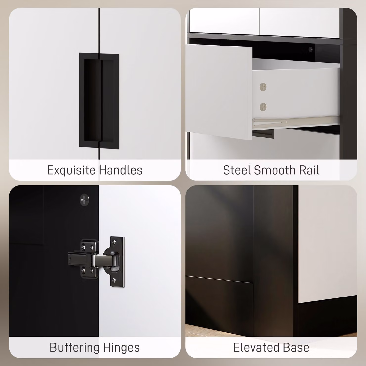 HOMCOM Modern Double-Door Wardrobe with 3 Internal Drawers and Hanging Rod in Black and White – 5