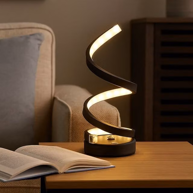 Lighting Collection Black Sculptural Rechargeable LED Tabletop Lamp with Dimmable Warm White Light