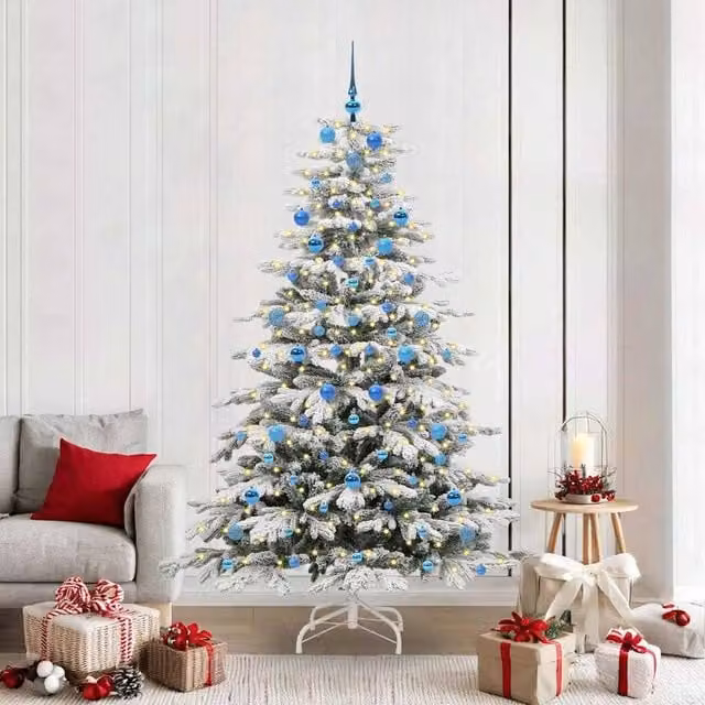 Berkfield Home Artificial Hinged Christmas Tree in White, Height: 210 cm – 1