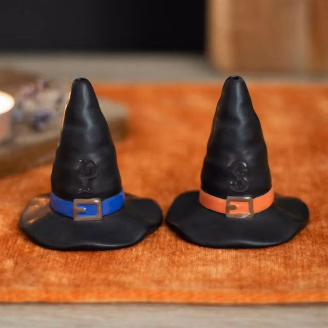 Uniqueful Witch Hat Salt and Pepper Shakers, Black and Multicolour Ceramic – 1