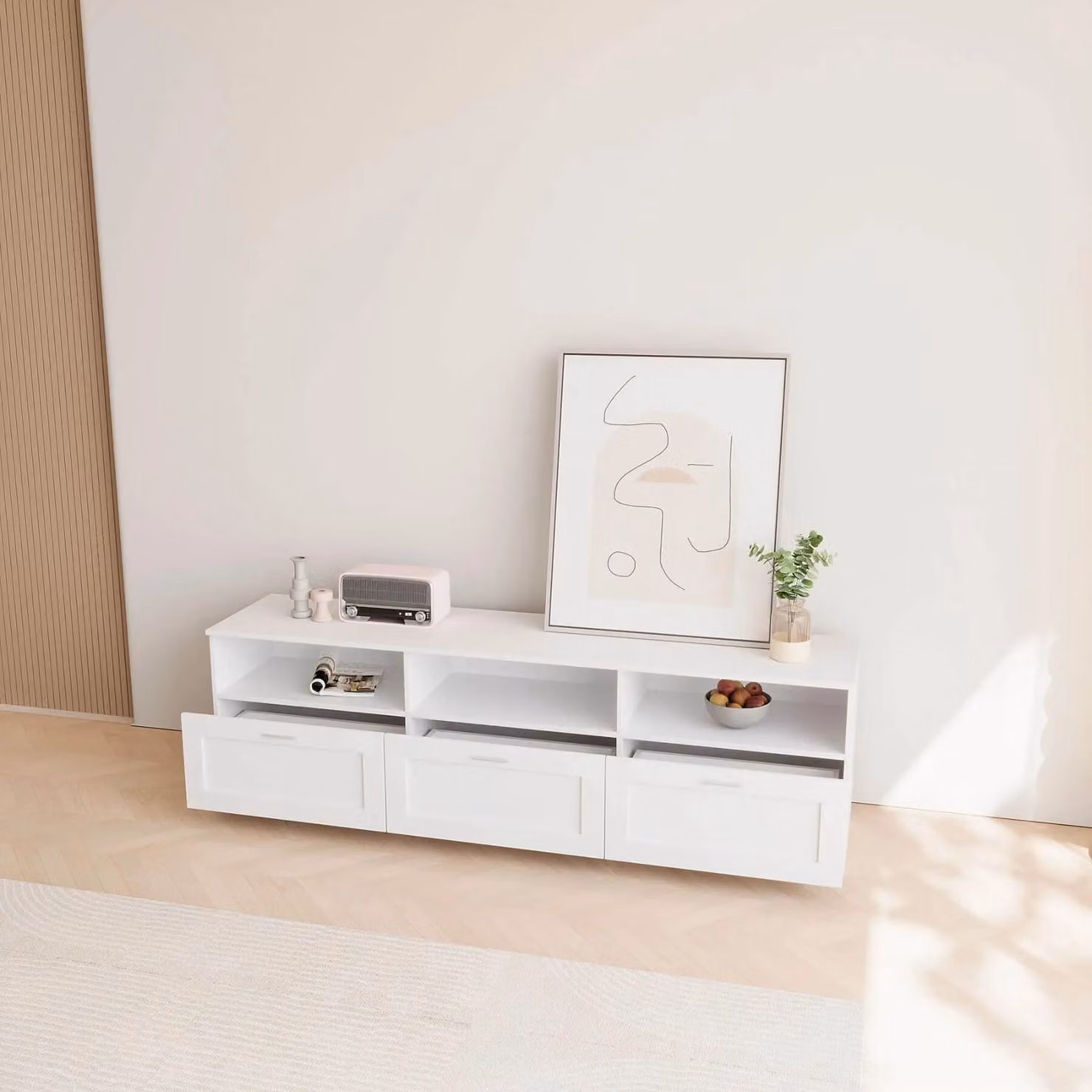 Home Source Modern White TV Floor Stand with 3 Drawers, W/D/H: 180 x 41 x 53 cm – 2