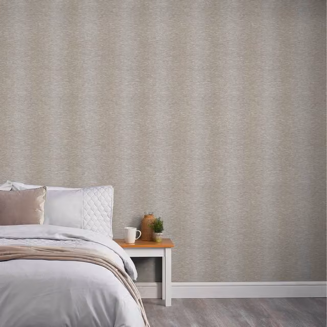 Grandeco Plain Textured Blown Vinyl Wallpaper in Beige and Yellow