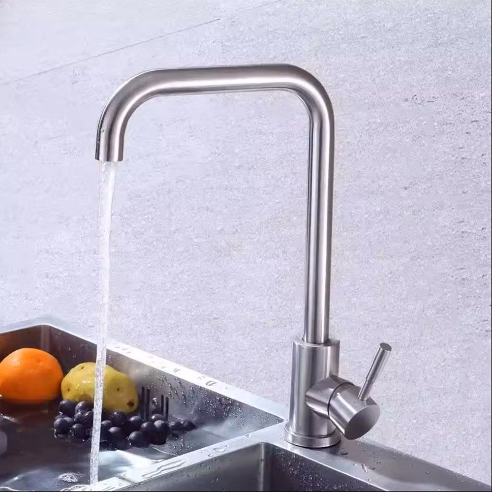 FORGEVIO Single Lever Mono Kitchen Tap with 360 Degree Swivel Spout in Brushed Silver Steel – 2