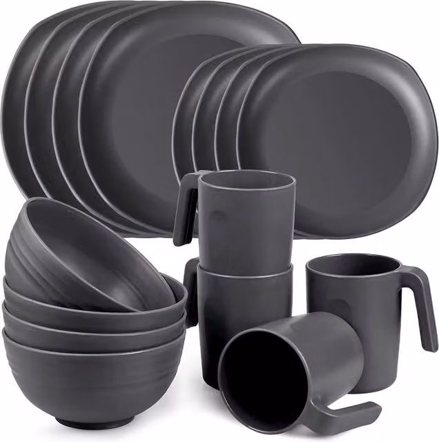 Greentainer Unbreakable Lightweight Plastic Dinnerware Set for 4 in Grey