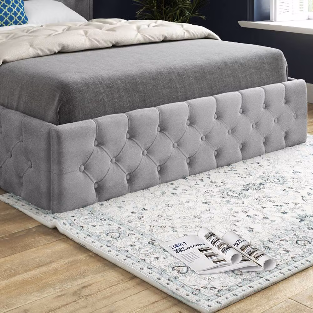 KDMD Winchcombe Winged Upholstered Designer Bed Frame in Grey Soft Velvet, Size: Small Single (W/D/H: 100 x 200 cm) – 5