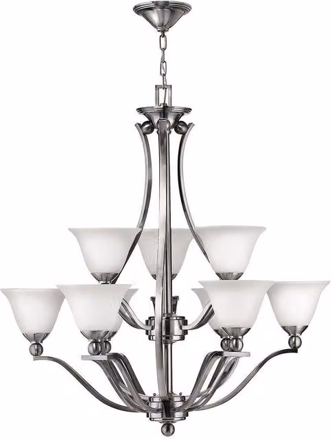 Elstead Bolla 9 Light Multi Arm Chandelier in Silver and Grey with Glass Spheres and E27 Sockets