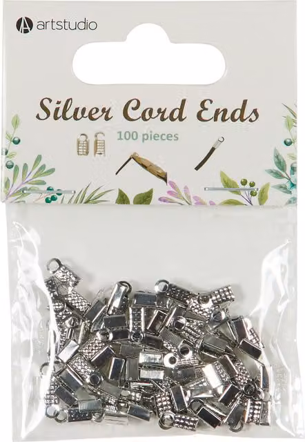 Art Studio Silver Metal Cord Ends, Pack of 100