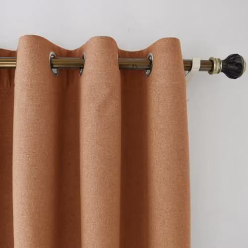 Happy Homewares Modern Orange Linen Blackout Eyelet Curtains, 2 Panels, Width: 117 cm, Drop: 137 cm – 2