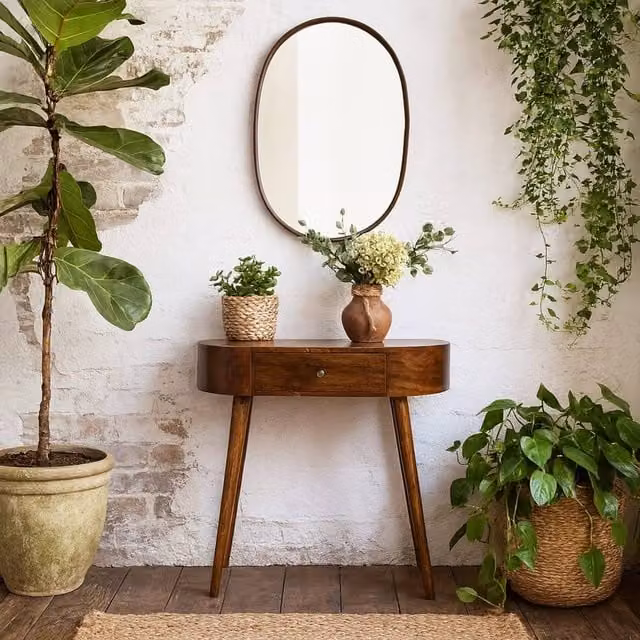 Wyld Haus Bellagio Mango Wood Oval Console Table with Drawer in Brown