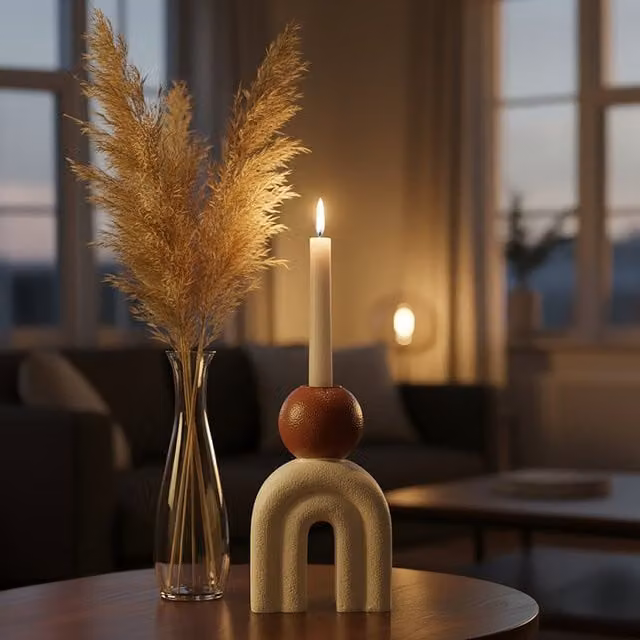Orsina Modern Ceramic Candle Holder for Taper or Pillar Candles in White, Red or Beige