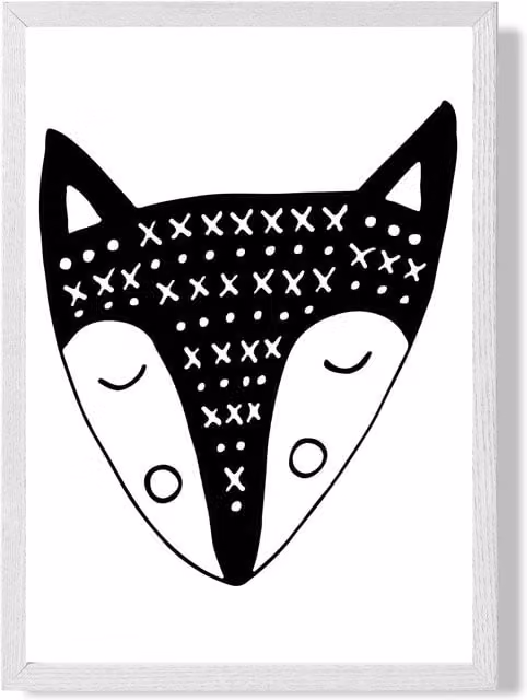 ARTZE Black Fox Scandi Animal Framed Print with White Frame, A3
