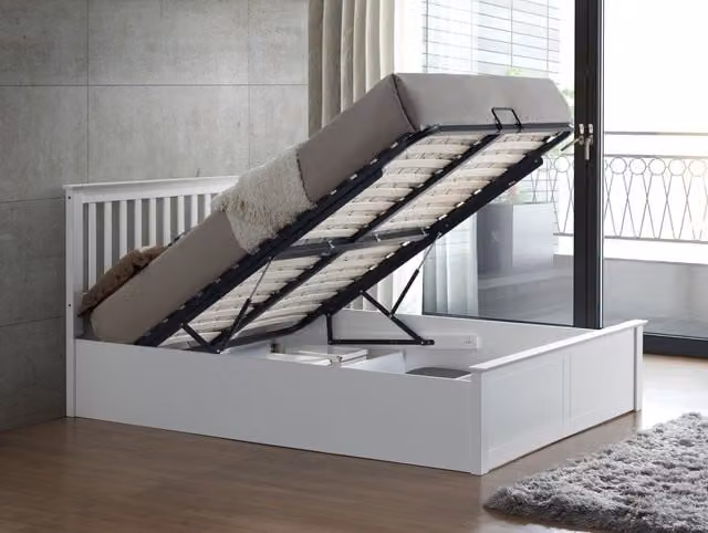 Bedmaster Malmo Wooden Ottoman Bed and Primrose 2000 Pocket Sprung Memory Foam Mattress in White, King Size