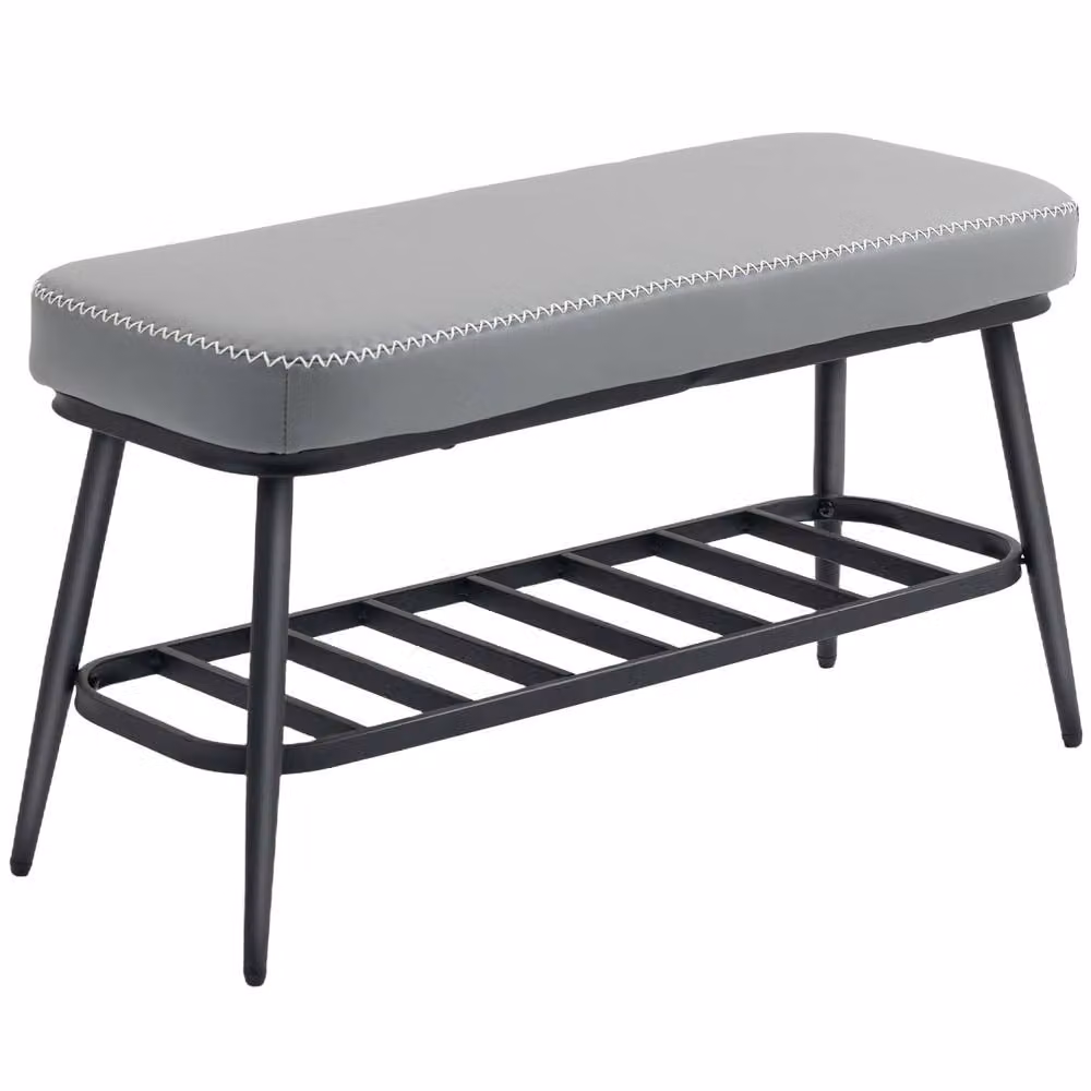 Wyld Haus Hanoke Grey Faux Leather Shoe Storage Bench with Cushioned Seat – 2