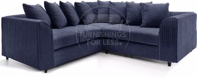 Furnishings For Less UK Ferguson 5 Seater L-Shaped Corner Sofa in Navy Blue Jumbo Cord Fabric with Scatter Back