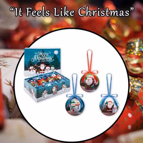 VFM e-Store Multicolour Santa Christmas Bauble Set, 12 Piece Round Hanging Ornaments, Diameter: 7.5 cm – 8