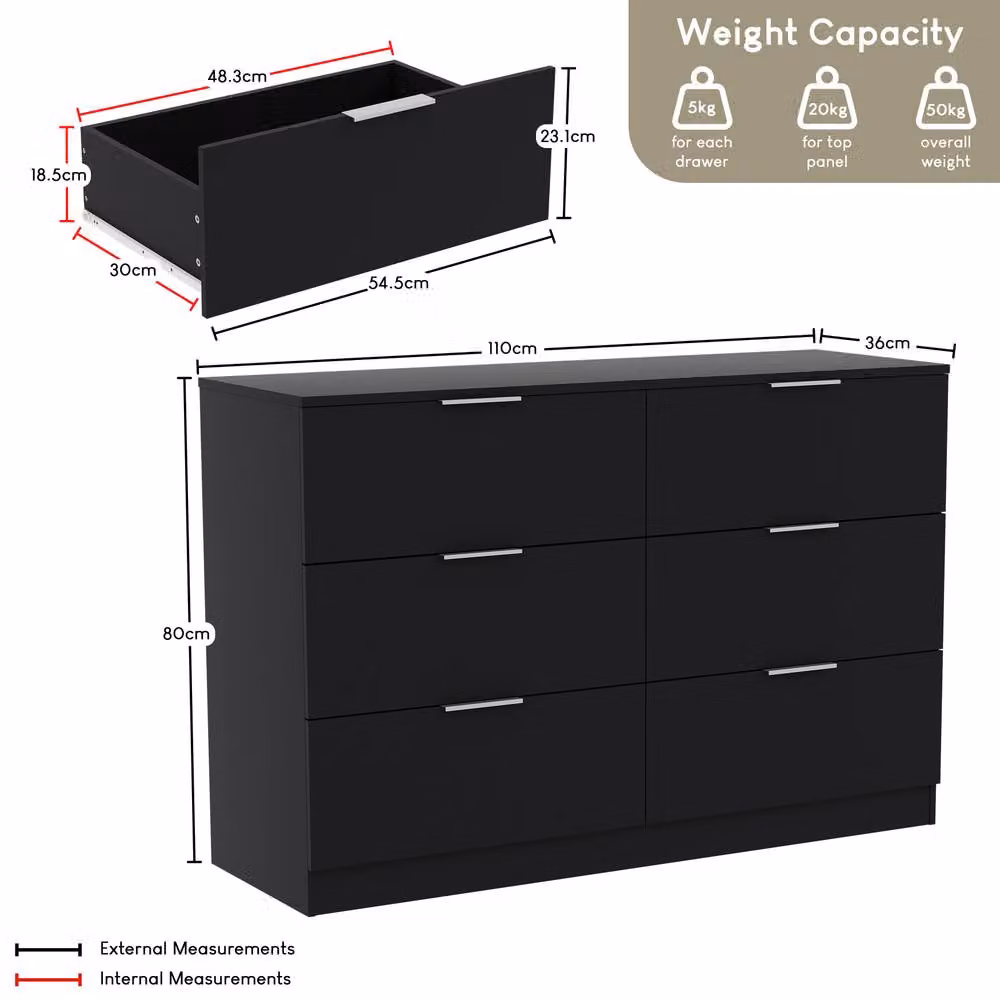 HD Designs Trega Wide 6 Drawer Chest of Drawers in Black – 2
