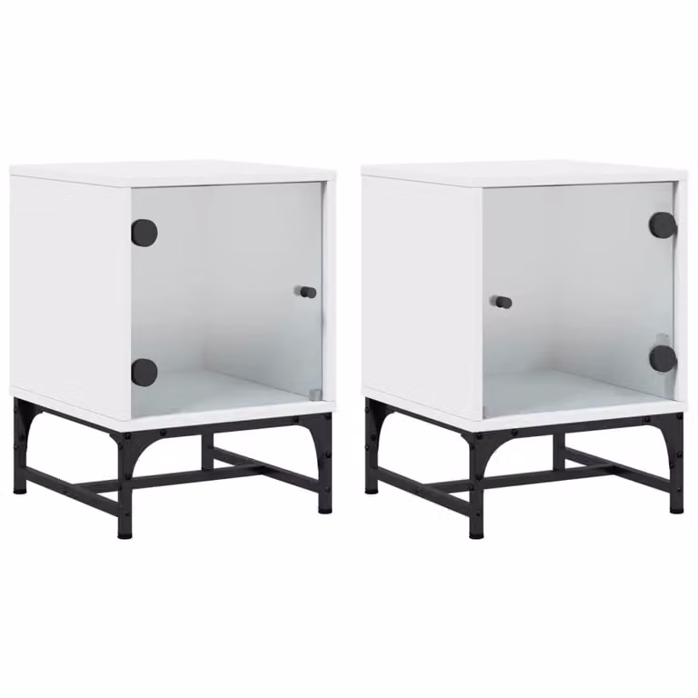 Berkfield Home Set of 2 White Bedside Cabinets with Glass Doors, W/D/H: 35 x 37 x 50 cm