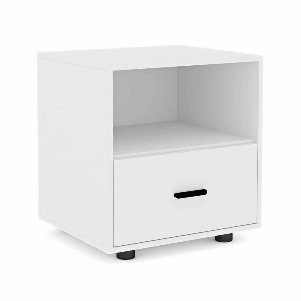 FORGEVIO Modern White Wooden Bedside Table Cabinet with Drawer – 2