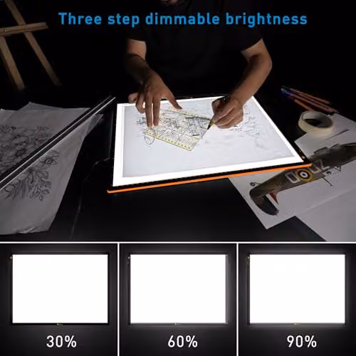 Daylight Wafer 2 A3 Ultra-Slim LED Lightpad Panel in Black with 6000 Lux Brightness and Dimmable Settings – 13