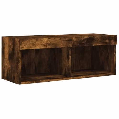 vidaXL Modern Wall Mounted TV Cabinet with Integrated LED Lights in Brown Oak, W/D/H: 80 x 30 x 30 cm – 1