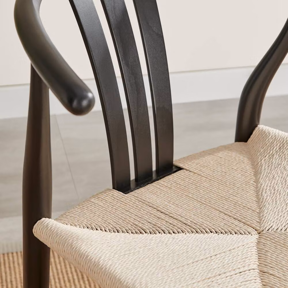 FurnitureboxUK Set of 2 Caia Black Wood and Paper Rope Wishbone Dining Chairs – 3