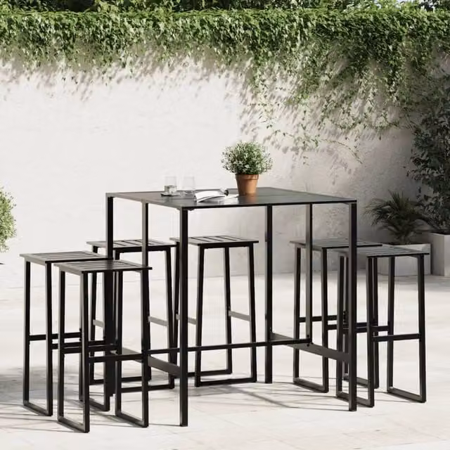 Berkfield Home 7 Piece Modern Garden Bar Set in Matt Black Powder-coated Steel – 1