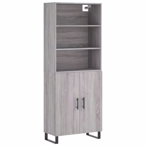 vidaXL Modern Grey Sonoma Highboard with Hinged Doors and Internal Shelves, W: 69.5 cm, D: 34.0 cm, H: 180.0 cm