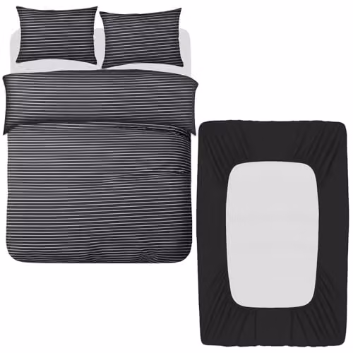 Grace 4 Piece Microfibre Reversible Duvet Cover Set with Fitted Sheet in Black, Anthracite or Grey, W/D/H: 200 x 200 cm – 1